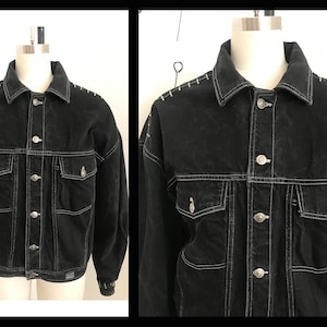 Vintage VERSACE black denim jacket ,size L, Grunge style,black denim jacket,Jeans couture jacket,