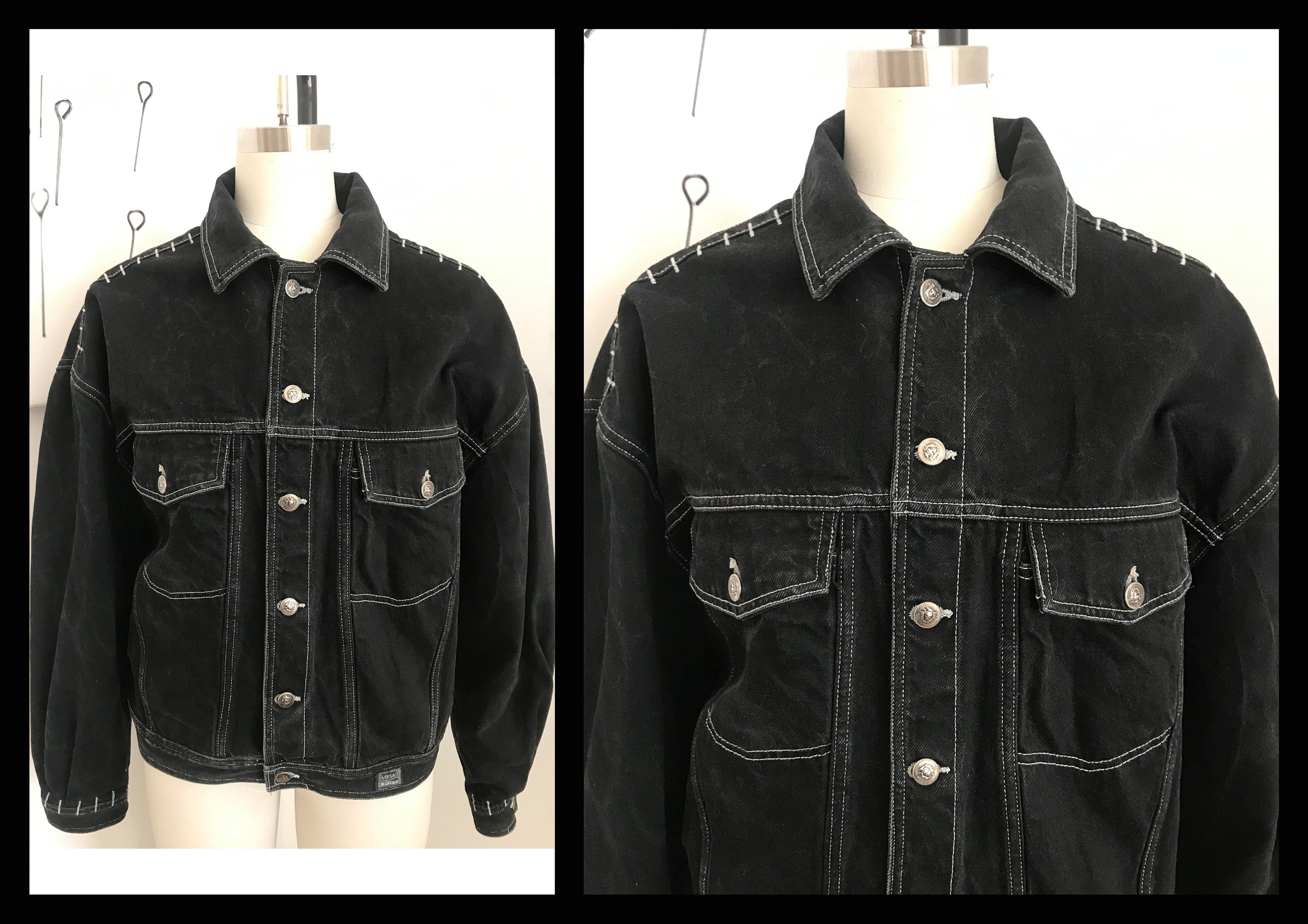 [LOW CLASSIC] / ☆ 24FW STITCH DENIM JACKET / BLACK Cotton Chino White Stitch Shirt Jacket(XS BLACK): YOHJI