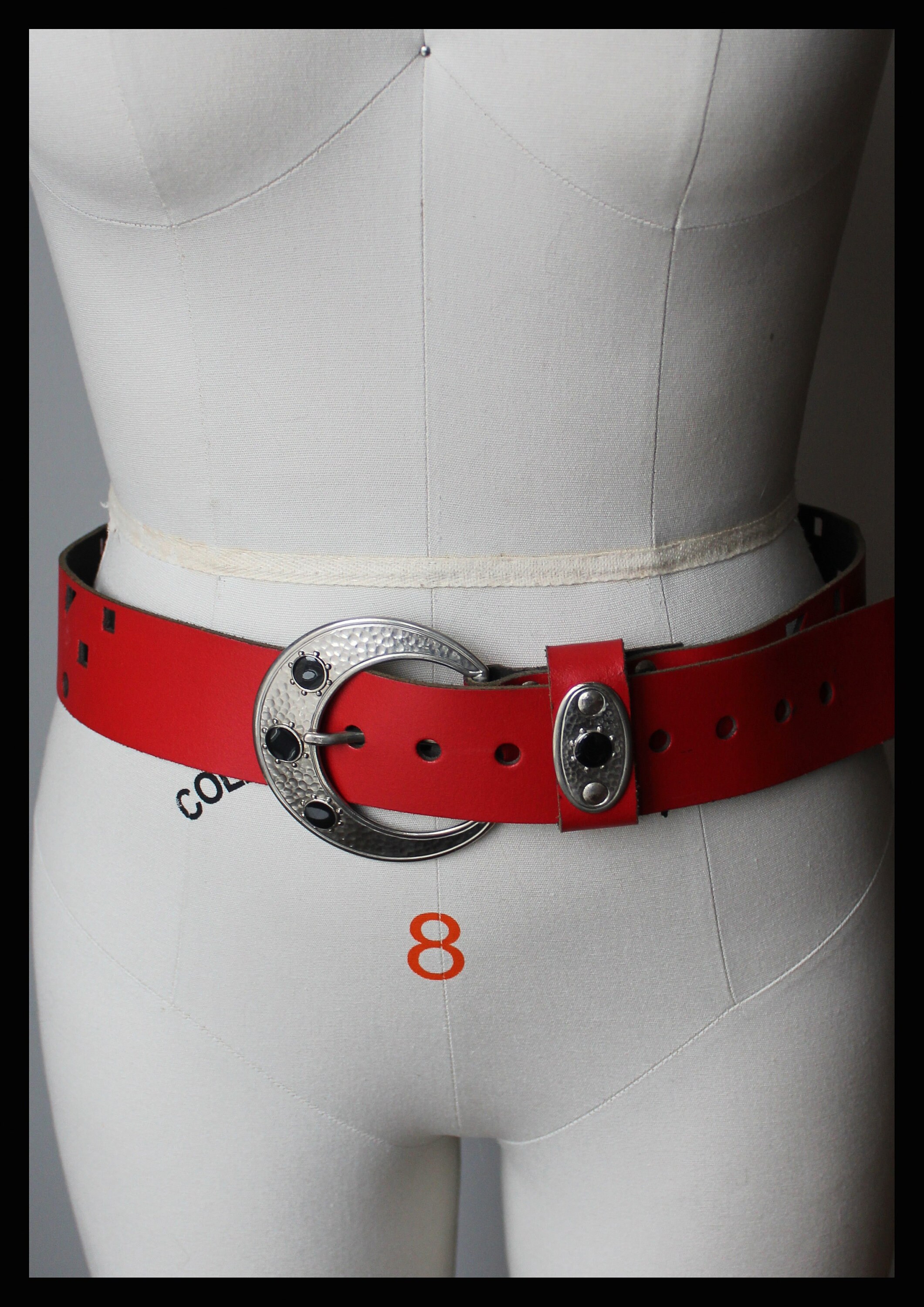 Vintage 80s Leather Belt ,patent Leather Red Waist Belt for  display picture 1