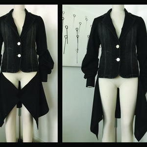 90s Upcycled denim jacket,women,blac denim, hipster style,hybrid jacket,size US8,fashion garment,recycled