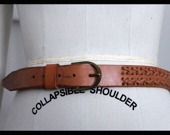80s  womens brown leather belt,braided leather belt,boho style