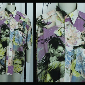 Camisa de hombre de los 90, botones hacia abajo, camisa de Hawái, camisa de veranoX, L, camisa de manga corta,