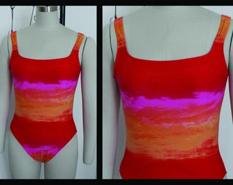 90s Vintage One Piece Swimsuit, Pinup, Bathing suit, Swimwear, Onepiece ,Swim Overall,size 40-42, size 10-12,