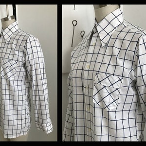 Vintage 70s mens shirt,checkered buttons down,oxford shirt, size L,cotton shirt
