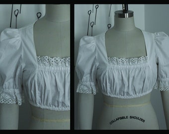Blusa vintage trachten ritagliata anni '90, bianca, taglia 8, taglia38, top hippie, maniche gonfie,