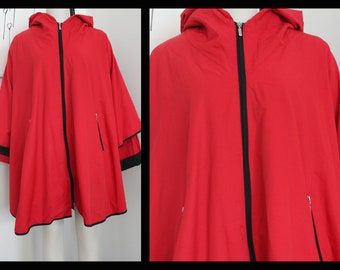 vintage 90s rouge manteau de pluie cape, owersize