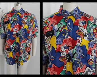 90s mens shirt, buttons down, stripe print,hawaii shirt,summer shirt,M, short sleeve shirt,