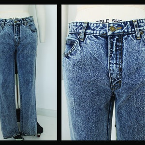 Vintage denim trousers,80s, acid wash denim, size 42,size12