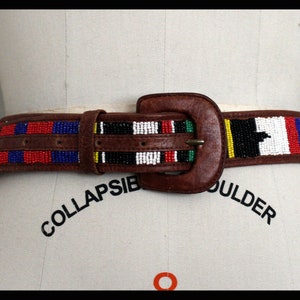 Hand crafted Mexican beaded and Stone fabric wide tie belt red black Vintage Hand crafted Mexican beaded and Stone fabric wide tie belt  main image 4
