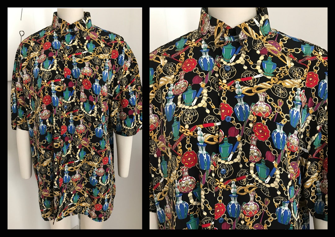 80s Mens Shirt Buttons Down Stripe Printitalian Baroque Etsy