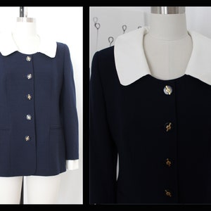 Vintage 80er Damenjacke, Louis Feroud Blazer, Größe 40, Größe US10, dunkelblaue Wolle