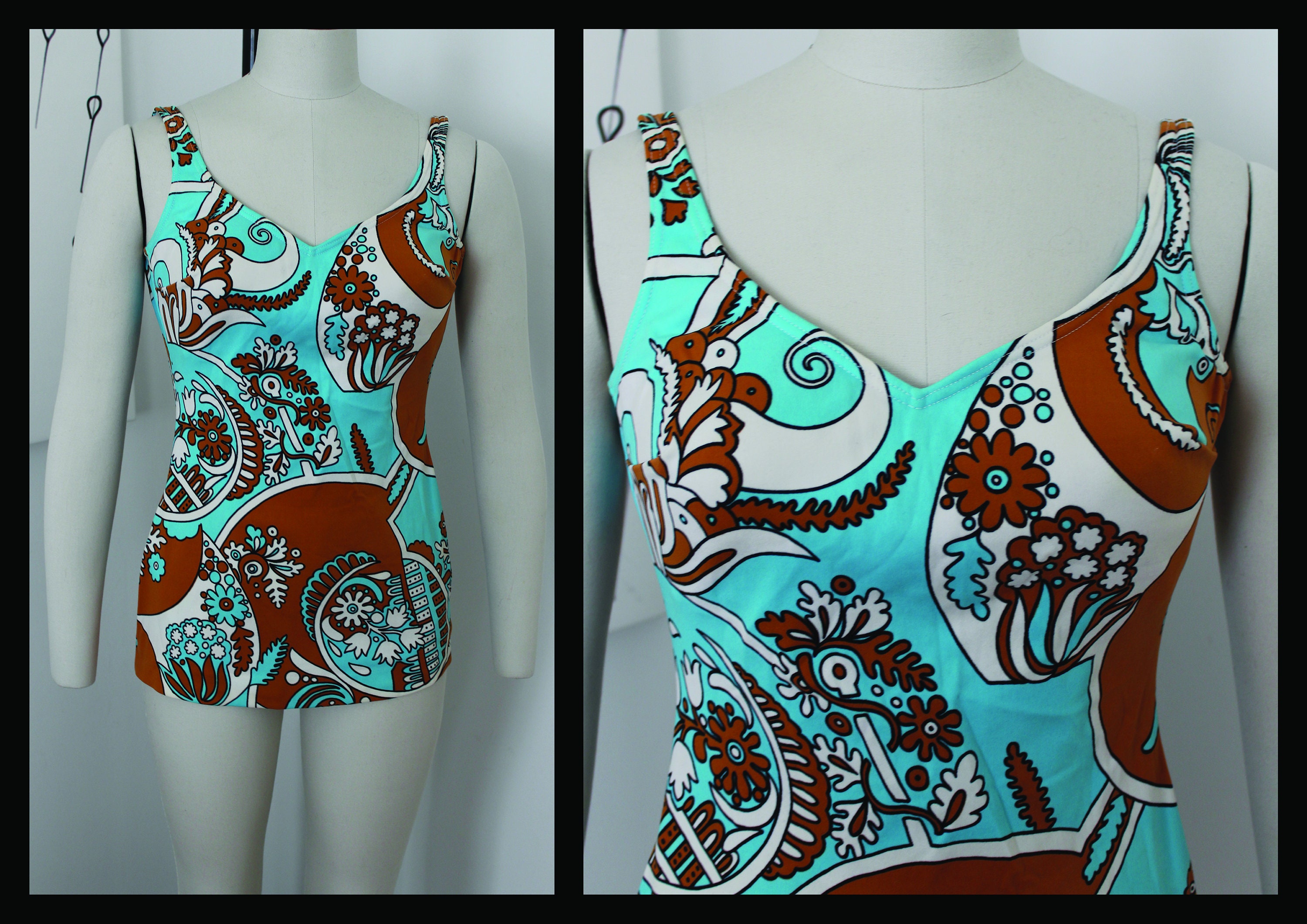 60s swimsuit,one piece,bathing suit, swimwear, swim overall, skirt,Size M,Bron Blue Swimsuit 60s swimsuit,one piece,bathing suit, swimwear, swim overall, skirt,Size M,Bron Blue Swimsuit