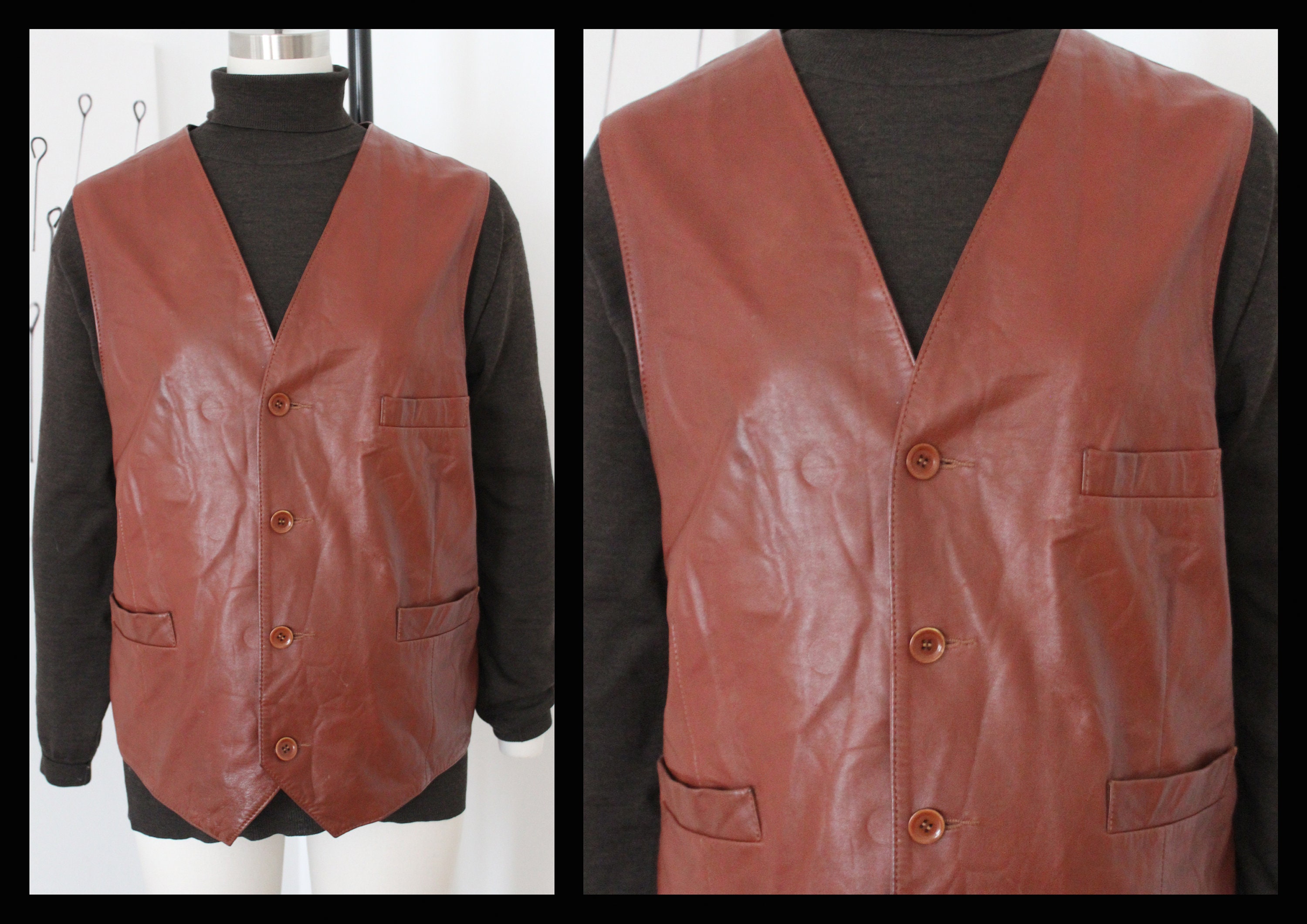 Gilet Moto En Cuir Pur Vintage Taille XL - Année 1984 - Excellent état Occasion
