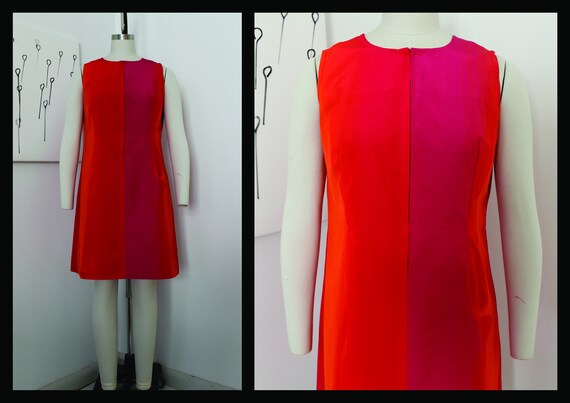60s summer dress,multicolored melange,orange ,pin