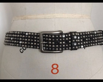80s vintage studed leather belt,black leather belt,