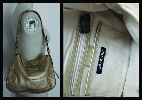 Gf Ferre Vintage 90s Leather Bag Gold Color Leather G Gem