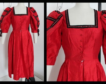 Taglia US 6/8, taglia EU 36/38, abito Dirndel vintage in 100% seta, abito austriaco, manica a sbuffo, abito bavarese, Dirndel in seta, abito Tratchen,