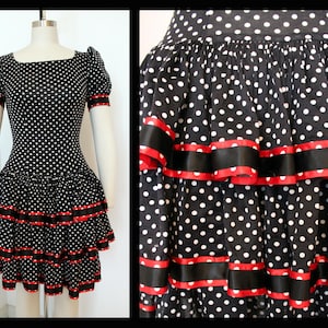Vintage 80s dress, coktail dress,party dresses,polka dot black and white dress,tango dress,size 38,sizs8