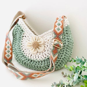 Crochet bag, boho crossbody bag for women, gifts for sister, unique gifts for best friend, festival bag, adjustable strap image 1