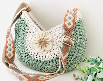 Crochet bag, boho crossbody bag for women, gifts for sister, unique gifts for best friend, festival bag, adjustable strap