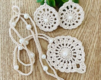 Handcrafted Crochet Earrings and Pendant Set, bohemian elegance, gift for friend.