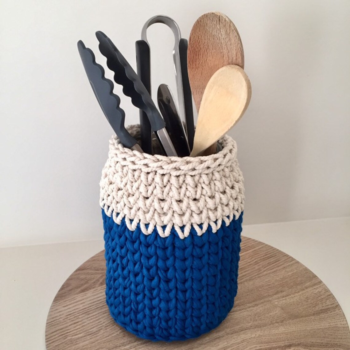 Crochet boho vase Kitchen utensil holder | Etsy