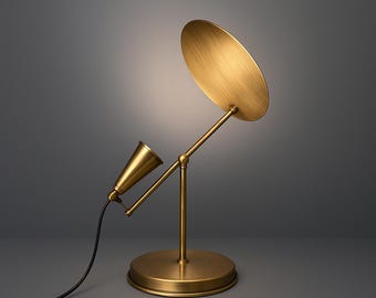 Luminária de mesa com refletor de latão regulável: luminária de mesa moderna de meados do século