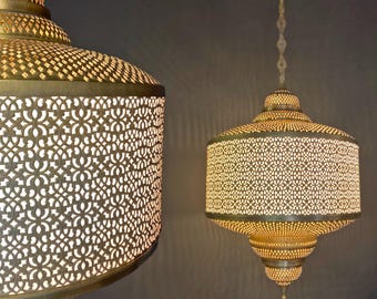 Handmade Brass Pendant Light, Large Moroccan Style Chandelier, Ornate Filigree Ceiling Lamp