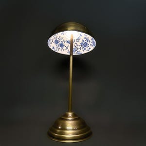 Blue Blanc Floral Antique Brass Table Lamp – Decorative Accent Lighting