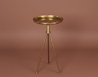 Antique Brass Tripod Martini Table, Modern Drink Table, Round Side Table, Small Accent Table, Minimalist End Table