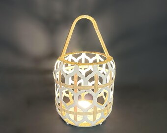 Farol decorativo artesanal de bambú y ratán: portavelas portátil estilo bohemio