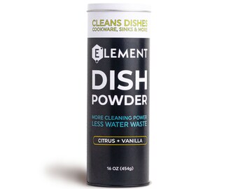 Dish Powder | Pre-Filled Refillable Shaker with Grease-Fighting Dish Soap | Liquidless, Plastic-Free | No Harsh Chemicals