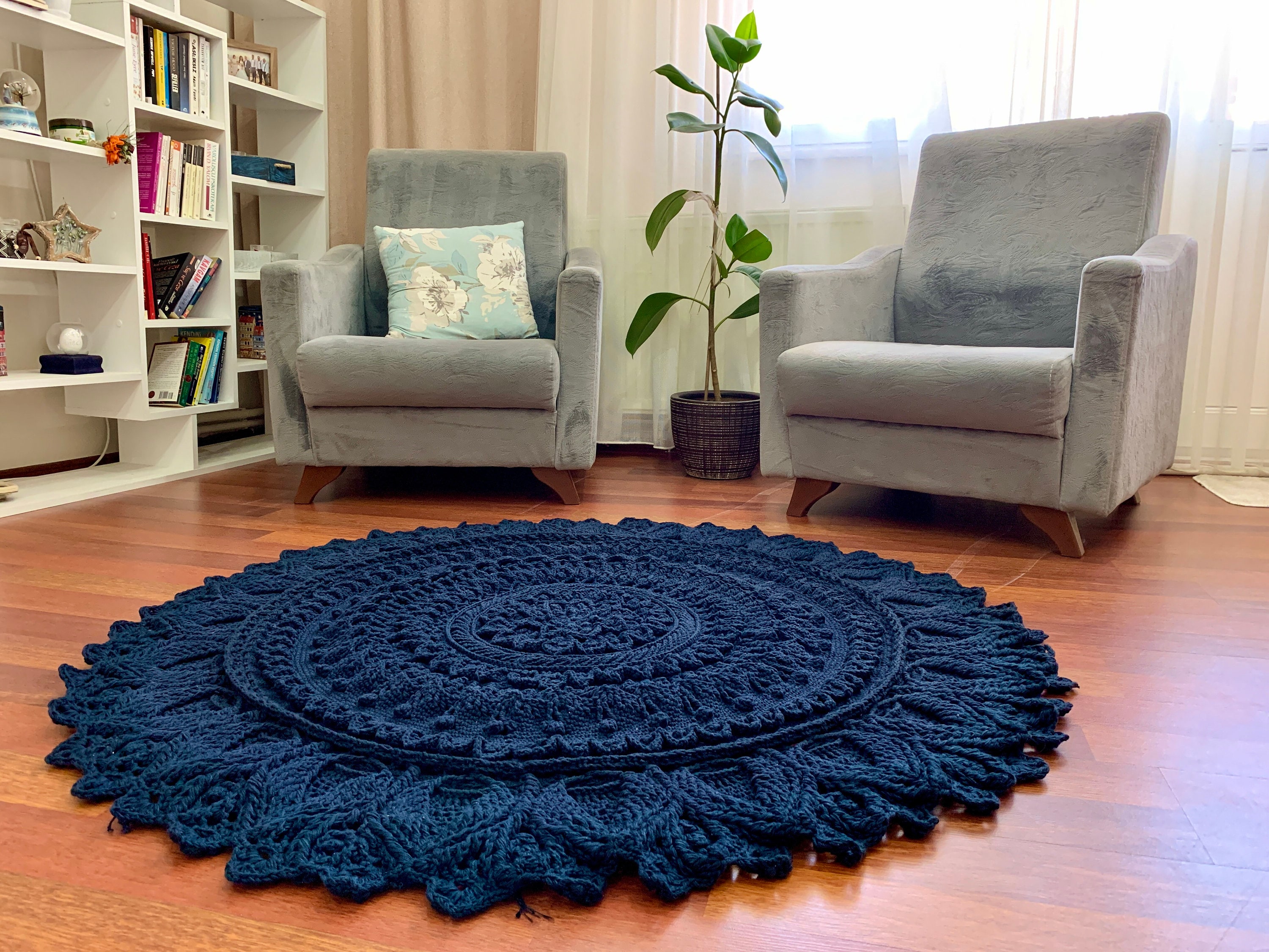 Mandala Design Knitted Rug Round, Round Floor Rugs