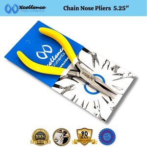 Xcellence Chain Nose Pliers Jewelry Making Tool, Jewelry & Electronic Repair, Yellow PVC Non-Slip Grip, 5.25&quot;