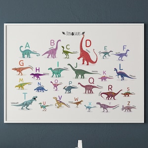 Alfabet dinosaurus, klas decor, kinder slaapkamer ontwerpen, decor van de kwekerij, kunst aan de muur om af te drukken