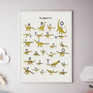 Alphabet Dinosaurs Yellow Print, Portrait ABC Poster, Nursery Alphabet Wall Art, Classroom Decor, Dinosaurs Boy Bedroom Wall Art, Printable