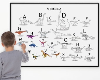 DIY Dinosaur Alphabet Print, Horizontal, ABC Poster, Nursery Alphabet Art, Classroom Decor, Dinosaurs Boy Bedroom Wall Art, Printable