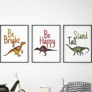 Watercolour set of 3 dinosaur motivational Printable&#39;s, Playroom dinosaur Poster, Nursery wall art decor, classroom dinosaurs Wall Decor