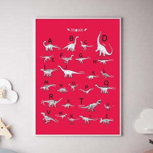 Alphabet Dinosaurs Print, Portrait ABC Poster, Nursery Alphabet Red Wall Art, Classroom Decor, Dinosaurs Boy Bedroom Wall Art, Printable