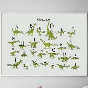 Alphabet Dinosaur Green Print , Horizontal, ABC Poster, Nursery Alphabet Art, Classroom Decor, Dinosaurs Boy Bedroom Wall Art, Printable