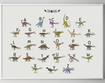 Alphabet Print, Alphabet Dinosaur , Horizontal, ABC Poster, Nursery Alphabet Art, Classroom Decor, Dinosaurs Boy Bedroom Wall Art, Printable