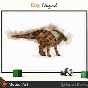 Watercolor Parasaurolophus Dinosaur Nursery Illustration, Dinosaur Printable, Kids Dinosaur wall Art, Boy Room Wall Decor, Kids room Decor