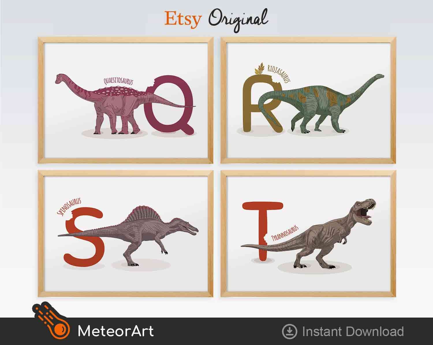 set of 26 alphabet letters dinosaur instant download abc etsy