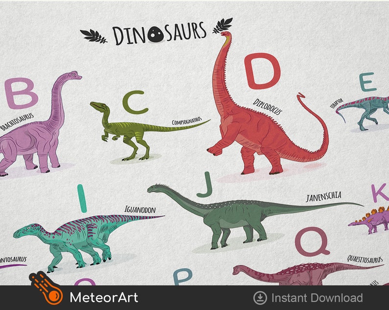 alphabet print alphabet dinosaur horizontal abc poster etsy