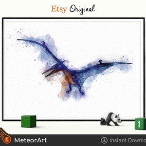 Watercolor Pterodactyl Dinosaur Nursery Illustration, Dinosaur Print, Kids Dinosaur wall Art, Boy Room Wall Decor, Kids room Dinosaur Decor