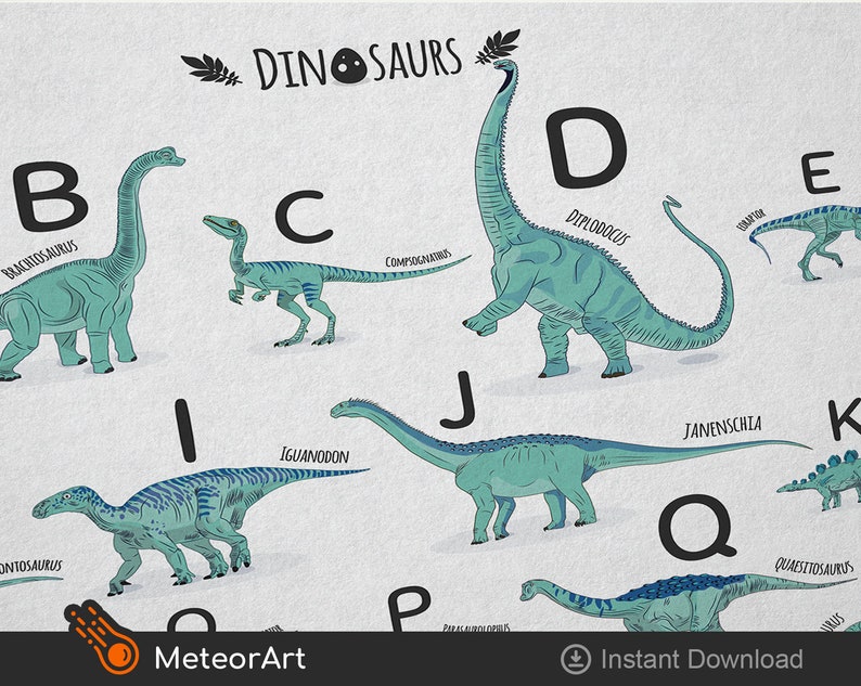 alphabet print alphabet dinosaur horizontal abc poster etsy