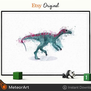 Watercolor Eoraptor Dinosaur Nursery Illustration, Dinosaur Print, Kids Dinosaur wall Art, Boy Room Wall Decor, Kids room Dinosaur Decor