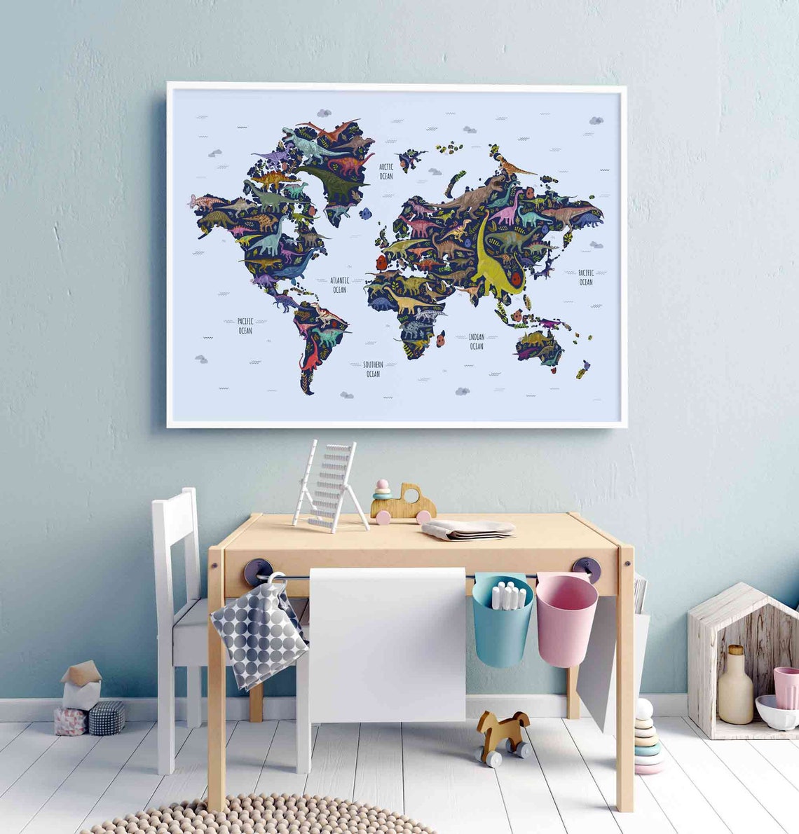Dinosaurs World Map Printable Illustration Horizontal - Etsy
