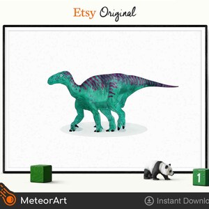 Watercolor Iguanodon Dinosaur Nursery Illustration, Dinosaur Print, Kids Dinosaur wall Art, Boy Room Wall Decor, Kids room Dinosaur Decor