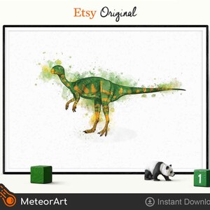 Aquarell Xiaosaurus Dinosaurier Kinderzimmer Illustration, Dinosaurier Druck, Kinder Dinosaurier Wandkunst, Jungenzimmer Wanddekor, Kinderzimmer Dinosaurier Dekor